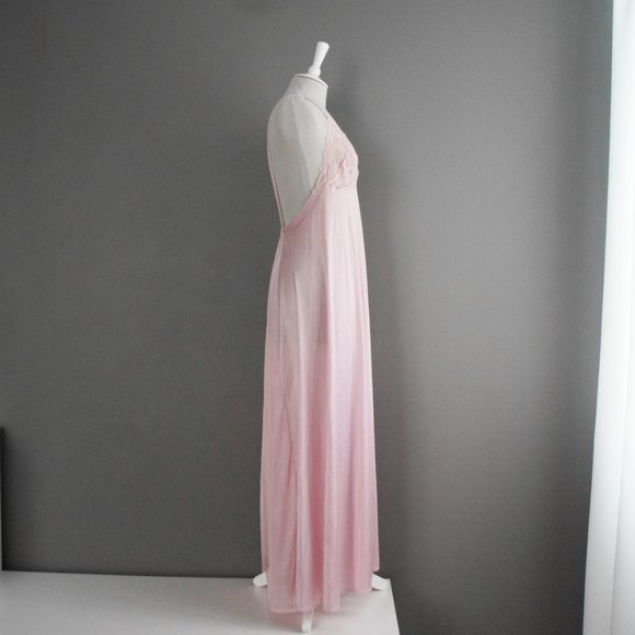 Vintage Lily of France Long Satin & Lace Mauve Pink Slip Night Gown Size Large - Picture 12 of 15
